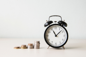 coins and a clock 